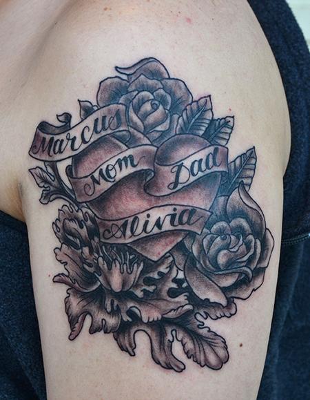 Jeff Johnson - Garys Heart with flowers tattoo
